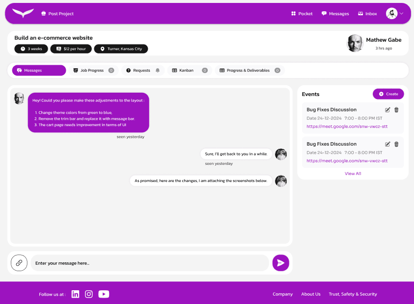 Chat, Event calendar